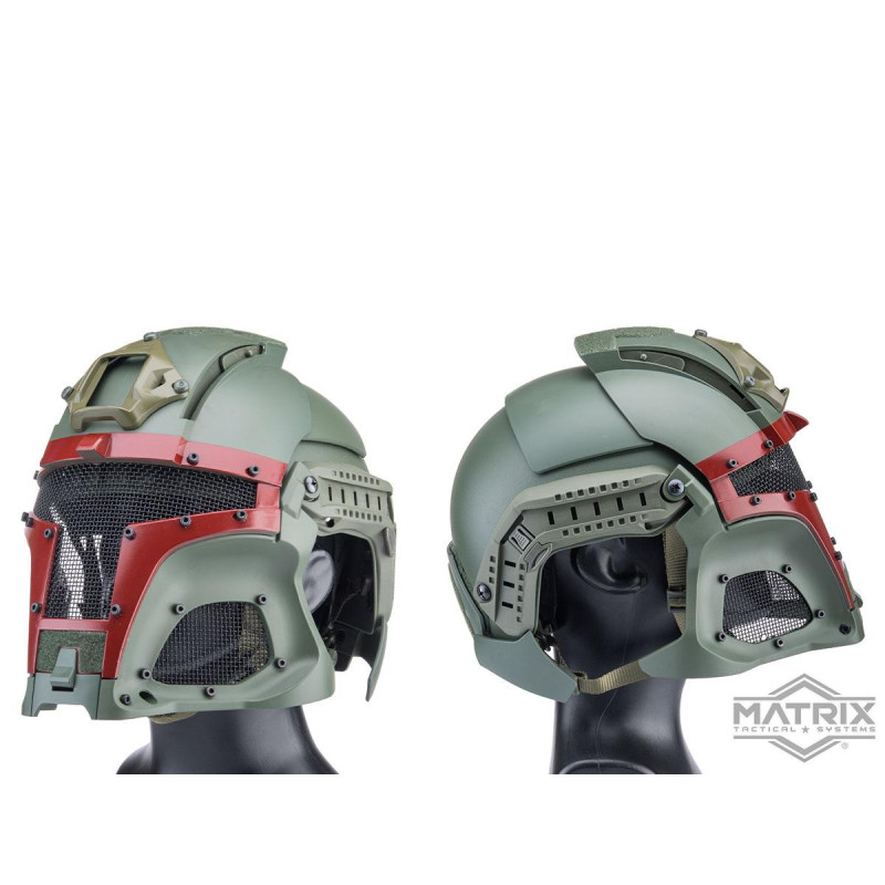 Matrix Medieval Iron Warrior Full Head Coverage Helmet / Mask / Goggle Protective System (Color: Bounty Hunter Green)