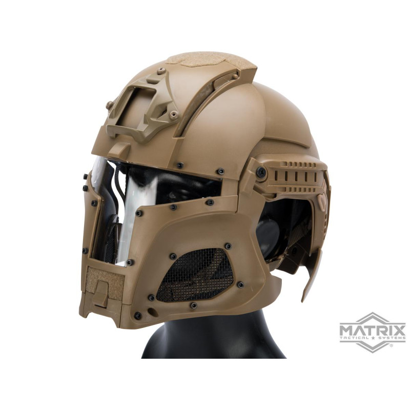 Matrix Medieval Iron Warrior Full Head Coverage Helmet / Mask / Goggle Protective System (Color: Tan)